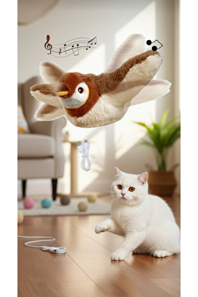 Hakdempet Şarjlı hareket sensörlü kuş sesli kanat çırpan yumuşak peluş kedi o...