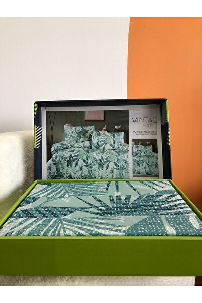 Bella Home Set lenjerie de pat dublu bumbac 100% cutii RETRO MINT