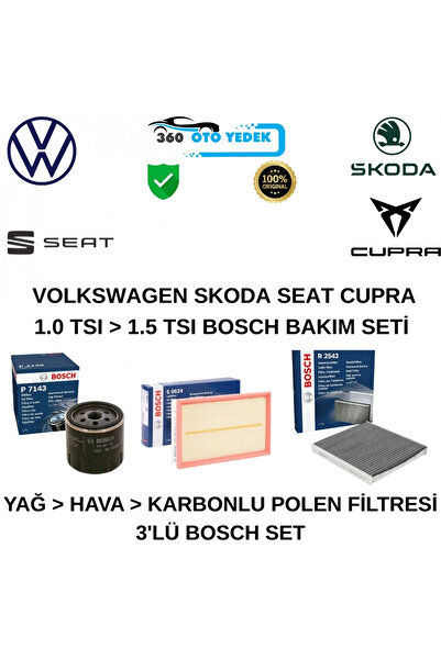 Bosch 1.0 > 1.5 TSI Yağ Hava Polen Filtre Bakım Seti Volkswagen Skoda Seat Cupra