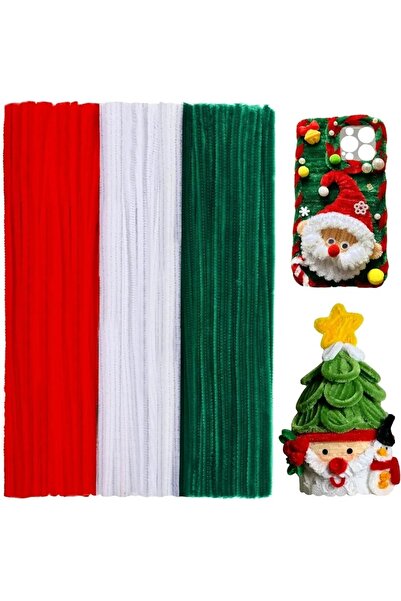 DAYBAG Şönil Tüylü Tel 150 AD Yılbaşı Temalı Eğitici Şönil Seti 50 Kırmızı 50 Yeşil 50 Beyaz