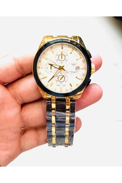 CN ساعة يد رجالية فاخرة بلونين ذهبي وأسود - مينا بيضاء وتصميم رياضي أنيق