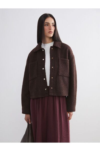 LC Waikiki LCW Vision Gömlek Yaka Oversize Kadın Pelüş Ceket