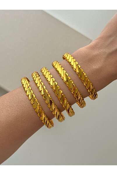 YOUES JEWELRY 22 Ayar Altın Kaplama Kadın 3 Telli Adana Burması Bilezik Model