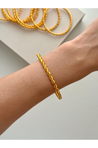 YOUES JEWELRY 22 Ayar Altın Kaplama Kadın 2 Telli Burma Bilezik Modeli