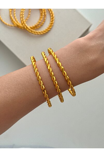 YOUES JEWELRY 22 Ayar Altın Kaplama Kadın 2 Telli Burma Bilezik Modeli