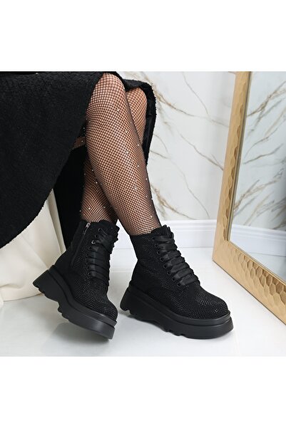 Botinelli Ghete negre pentru femei, cu căptușeală de blană, din piele întoars...