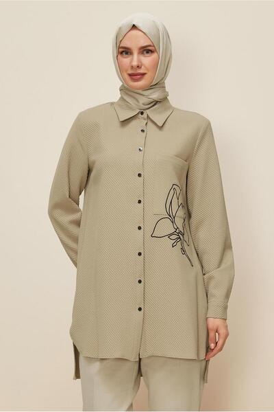 Alvina Flower Embroidered Shirt Collar Tunic 46207