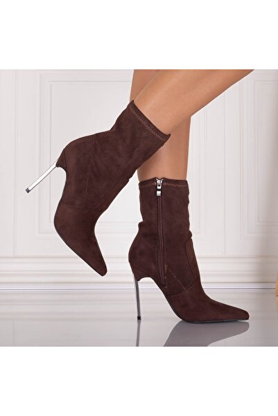 Botinelli Women's Brown Ankle Boots Made of Fine Suede Leather, 36