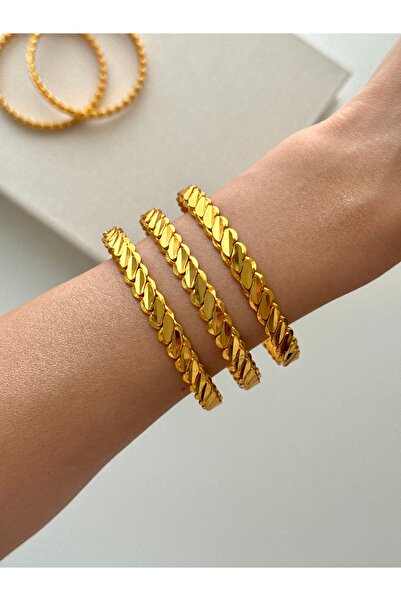 YOUES JEWELRY 22 Ayar Altın Kaplama Kadın 3 Telli Adana Burması Bilezik Model