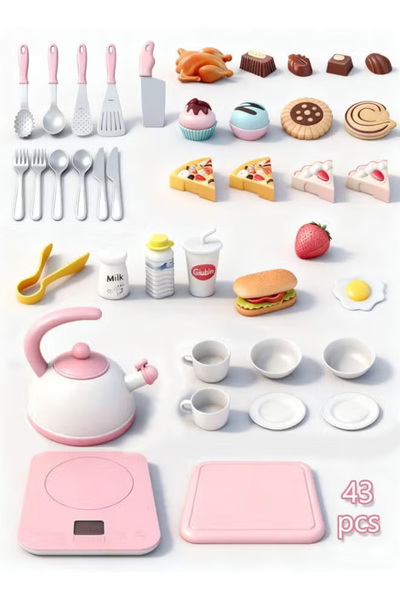 Generic Kitchen toy set with lights and music, including 43 accessories,pink