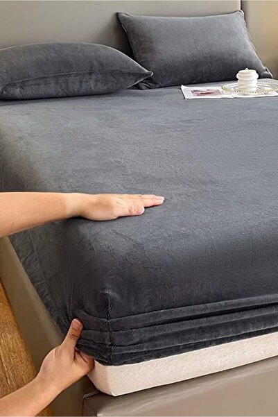 Delixa Kadife Lastikli Çarşaf Takımı 160x200+30 cm Antrasit