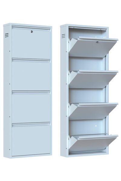 Hepta Collection Metal Ayakkabılık Kapaklı Dura Monte Edilebilir BEYAZ 4 RAF