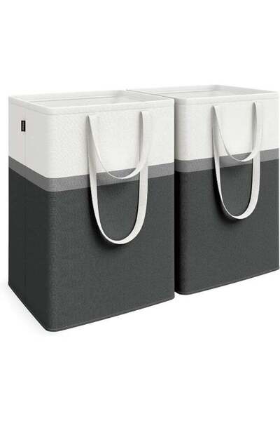 Generic Songmix Set of 2 Collapsible Laundry Baskets 110L, Dark Grey, 45×40×65 cm