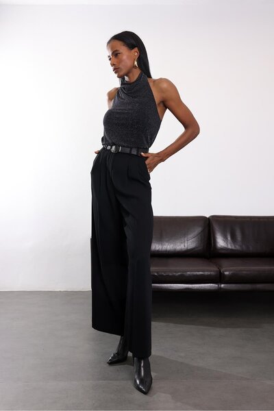 5in1Canpolat Black High Waist Palazzo Pants 1594