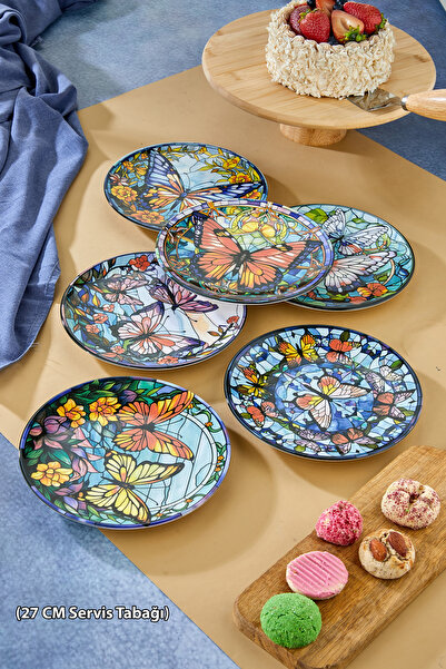 grandora Lüks Kelebek Desenli 6'lı Servis Tabağı (27 CM) - Sunum, Dekoratif, ...