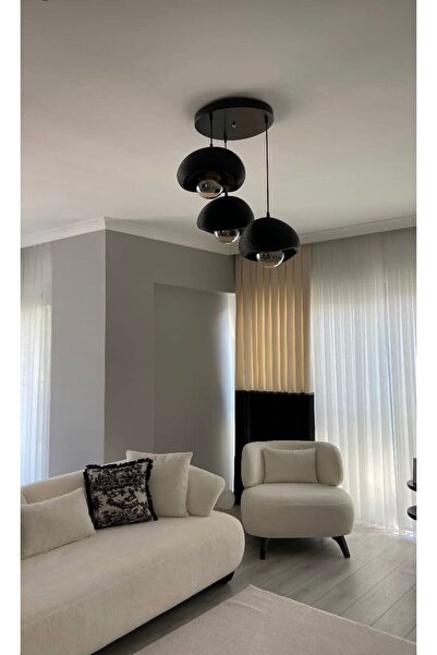 Limon 3D Desing 3 Lü Sarkıt Avize Rustik Siyah E27 Modern Avize Bohem Beton G...