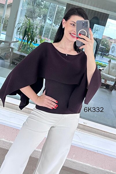 İnce Topuk Knitwear Poncho Sweater 6K332