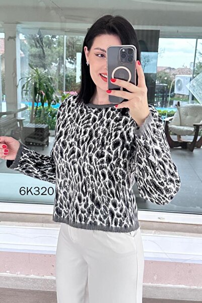 İnce Topuk Leopard Patterned Knitwear Blouse 6K320