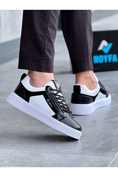 gizlitopuk حذاء رياضي رجالي بارتفاع 7 سم وكعب مخفي باللونين الأسود والأبيض GT...