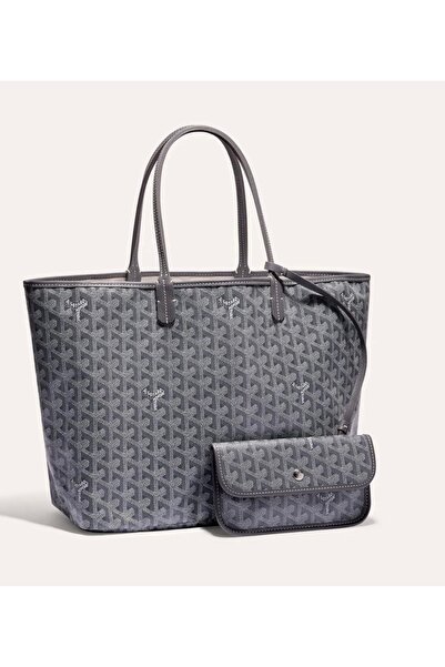 Versatileaccessories Kadın Büyük Monogram Desenli Tote Çanta + Pouch Set – Gri