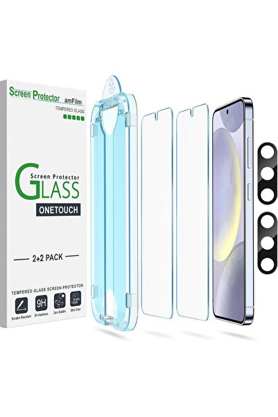amFilm واقي شاشة زجاجي مقوى من ون تاتش (عبوة من قطعتين + قطعتين) لهاتف سامسون...