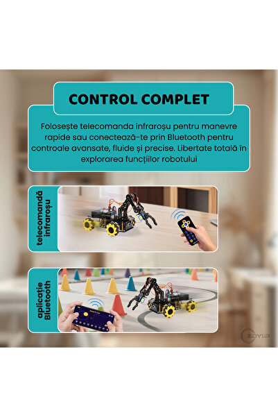 EDYLUX Multifunctional Robotic Arm, Remote Control and Phone Obstacle Avoidance, Educational Kit, Black