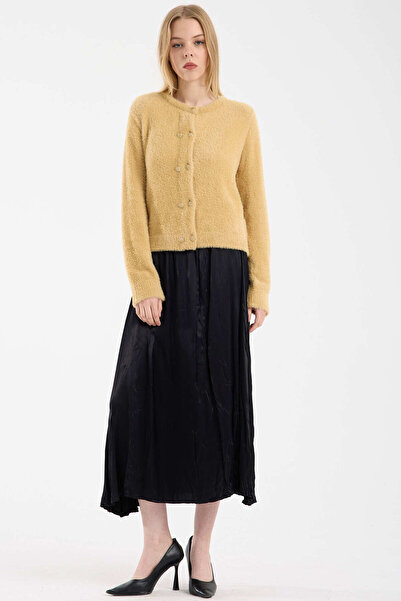 Sementa Bearded Knitwear Cardigan with Metal Button Detail - Beige