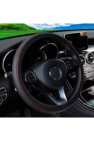 Choice غطاء عجلة القيادة BK أحمر اللون، مصنوع من الجلد المنقوش، مزود بخاصية ا...