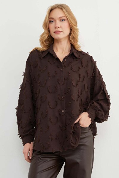 Fulla Moda Tassel Detailed Linen Look Loose Shirt