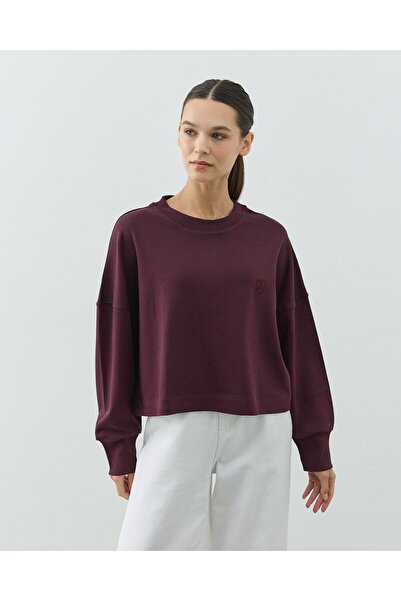 Aybikestil Penye İnterlok Crop Kısa Bluz Mürdüm