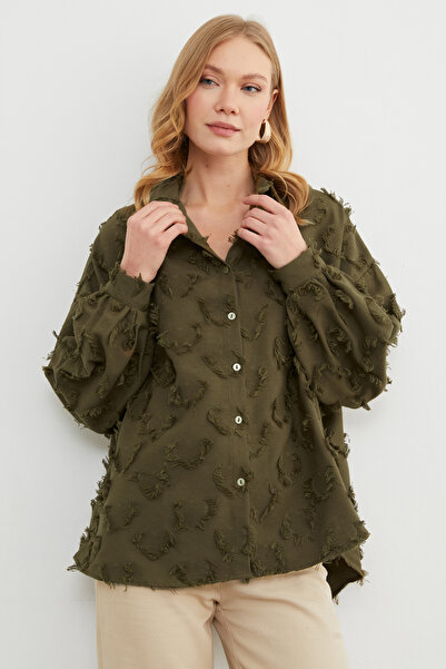 Fulla Moda Tassel Detailed Linen Look Loose Shirt