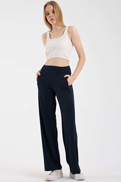Sementa Soft Textured Wide Leg Sweatpants - Navy Blue
