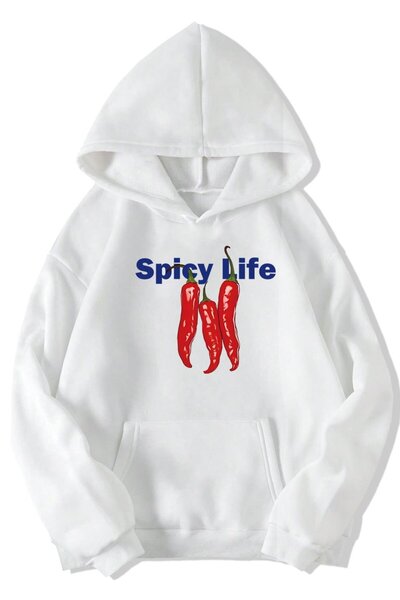 BRZ COLLECTION Hanorac unisex supradimensionat (ALB) Spicy Life (ALB)