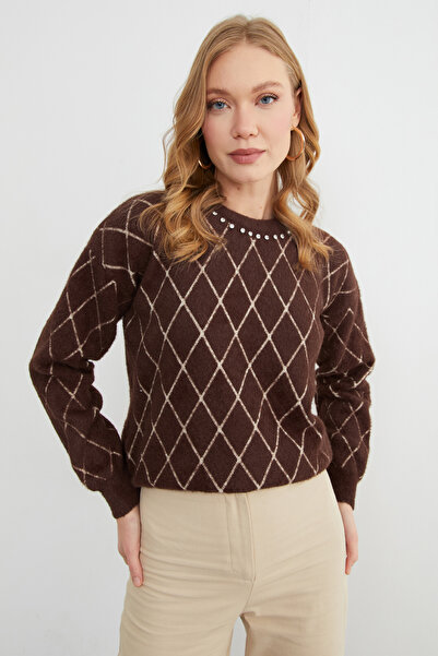 Fulla Moda Baklava Patterned Stone Detailed Knitwear Sweater