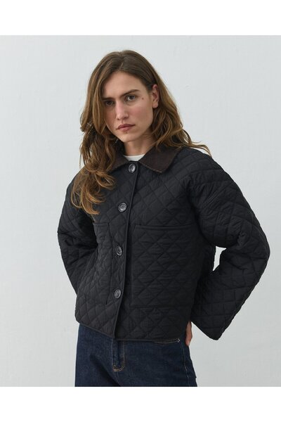 Aybikestil Kapitone Crush Cepli Kısa Mont Siyah