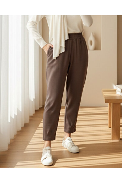 Modamorfo Women's Elastic Waist Carrot Fit Modal Pants-18276Pnt