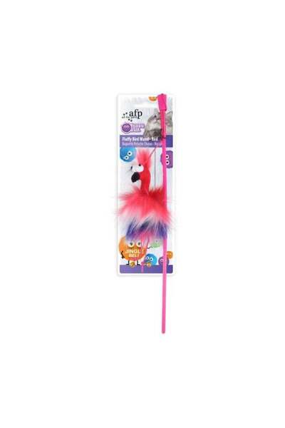 All For Paws Furry Ball Fluffy Bird Wand Red