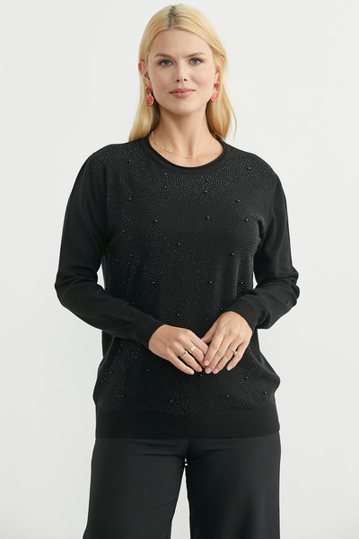 Sementa Önü Taş Detaylı Triko Kazak - Siyah