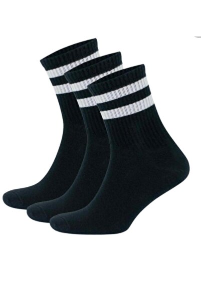 Esinti Unisex Çizgili Siyah Çorap 3'lü