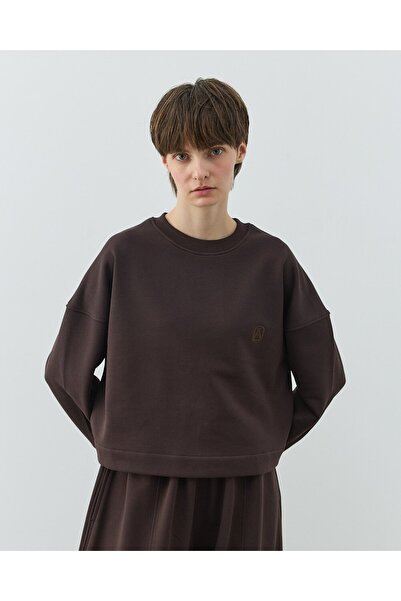 Aybikestil Diagonal Üç İplik Crop Sweat Acı Kahve