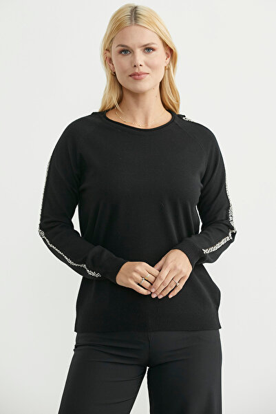 Sementa Пуловер с кръгла яка и детайлни ръкави - черен