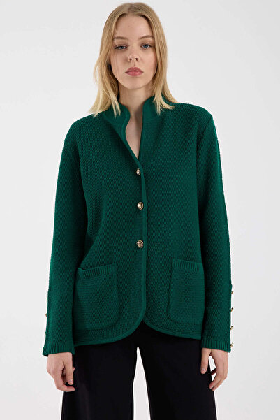Sementa Hakim Collared Buttoned Wool Knit Jacket - Green