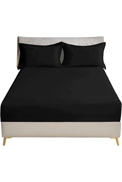 Generic DONETELLA Fitted Bed Sheet Set (120x200 cm) 2-piece, Deep Pocket 30cm, Black, Microfiber