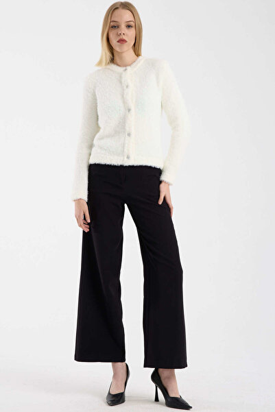 Sementa Bearded Soft Buttoned Knitwear Cardigan - Bone