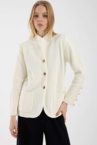 Sementa Hakim Collared Buttoned Wool Knit Jacket - Bone