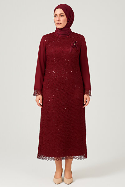 sweetyar Tesettür Dantel Abiye – Çiçek Desenli Payetli, Özel Gün Elbisesi