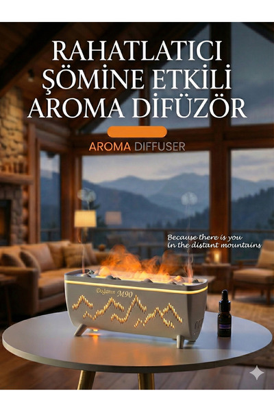 M90 Şömine Etkili Alev Görünümlü Hava Nemlendirici & Aroma Difüzör