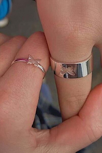 Köstebek Silver Butterfly Adjustable Double Ring