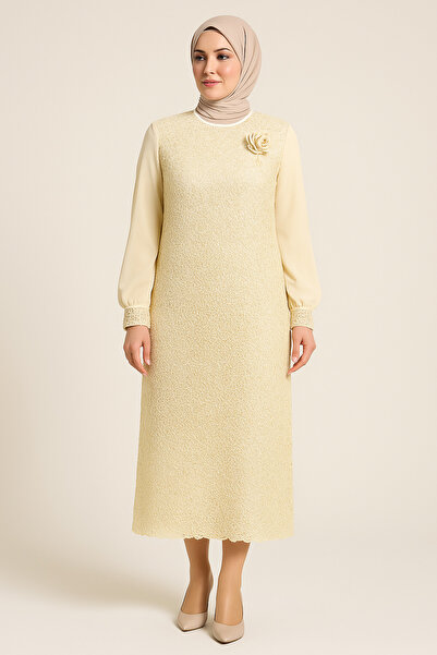 sweetyar Tesettür Dantel Abiye – Çiçek Desenli Payetli, Özel Gün Elbisesi