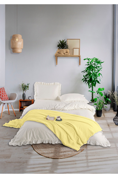 Monolisse 100% Cotton 4-Layer Muslin Blanket Set Double Size Light Yellow 200 X 230 cm